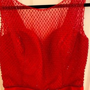 Camille La Vie Red beaded full length gown Fits more like a size 10-12.
